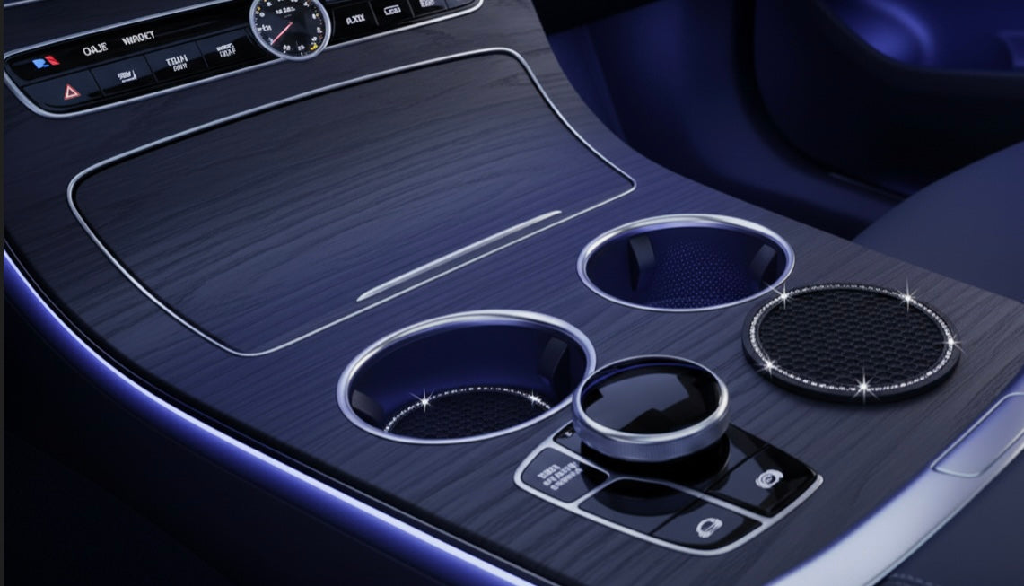 Crystal rhinestone cup holder coaster from 5-piece Steller car accessories collection