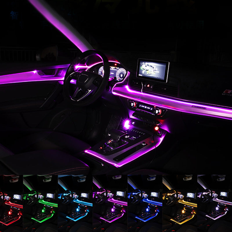 Aura fiber optic ambient lighting installed in car creating elegant atmosphere
