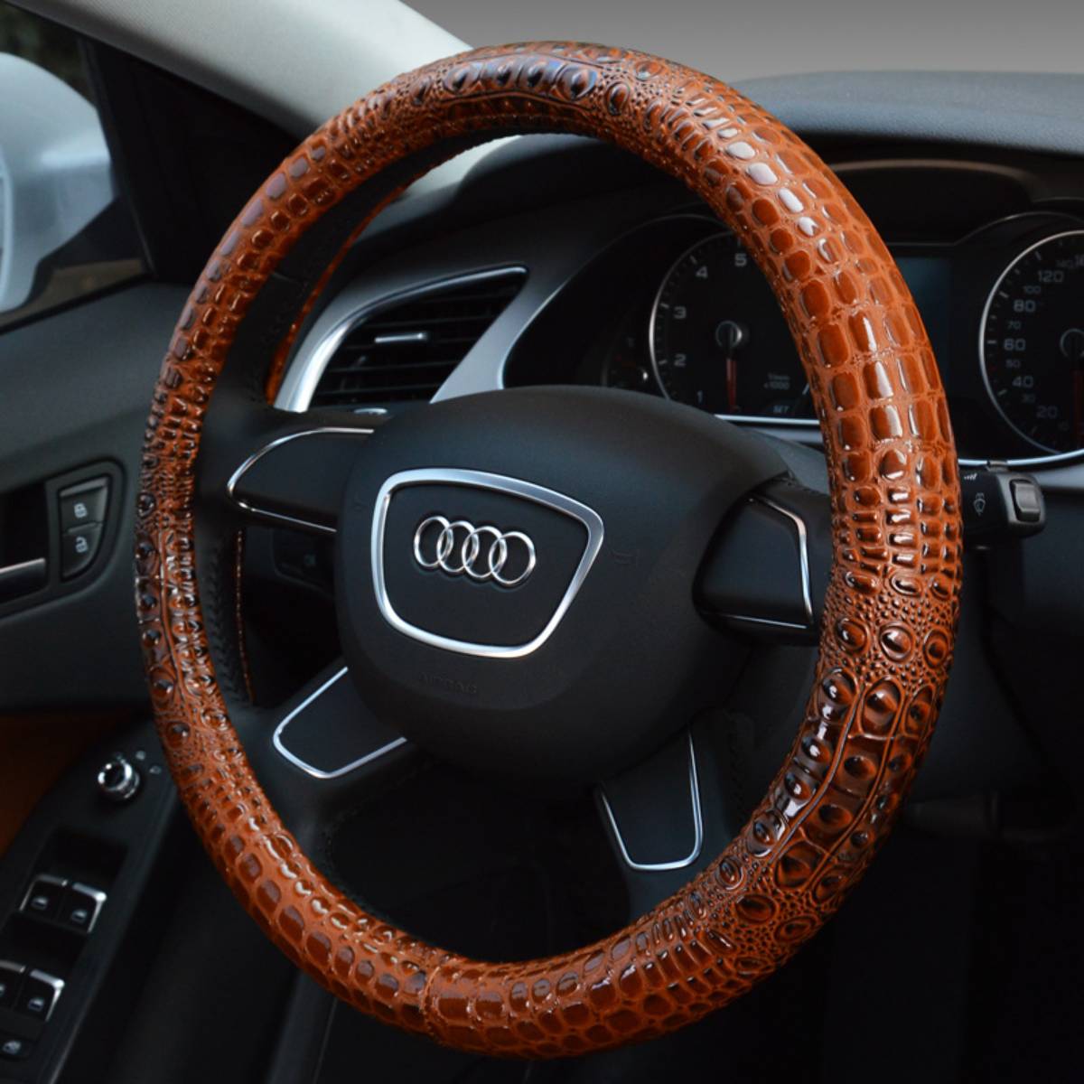 Crocodile Leather Steering Wheel Cover - Luxury Grip