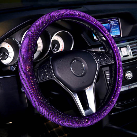 Aurora Crystal-Grip steering wheel cover with sparkling rhinestone crystals on luxury car steering wheel