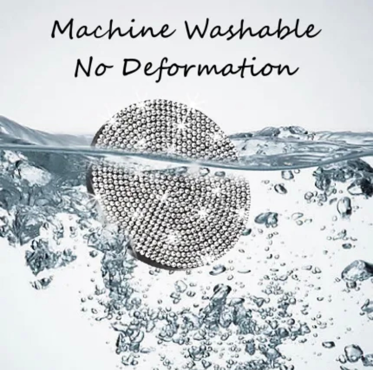 Waterproof crystal rhinestone cup holder coasters submerged in water showing durability and easy cleaning
