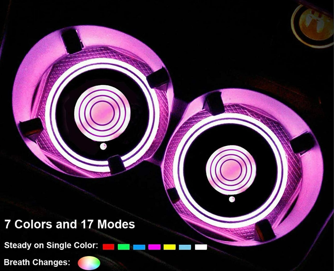 Rechargeable LED cup holder coasters with multiple color modes and ambient effects
