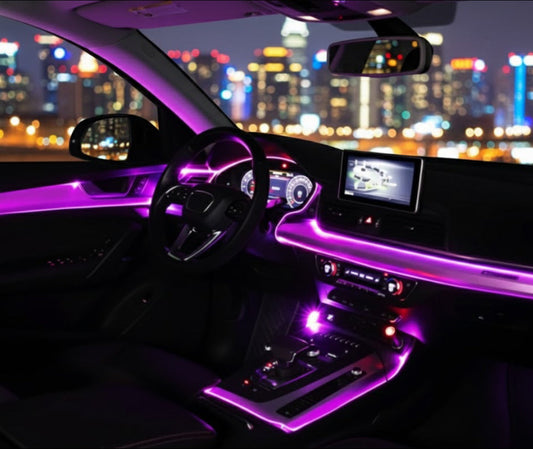 Fiber optic car lighting kit with elegant ambient glow for luxury vehicle interiors
