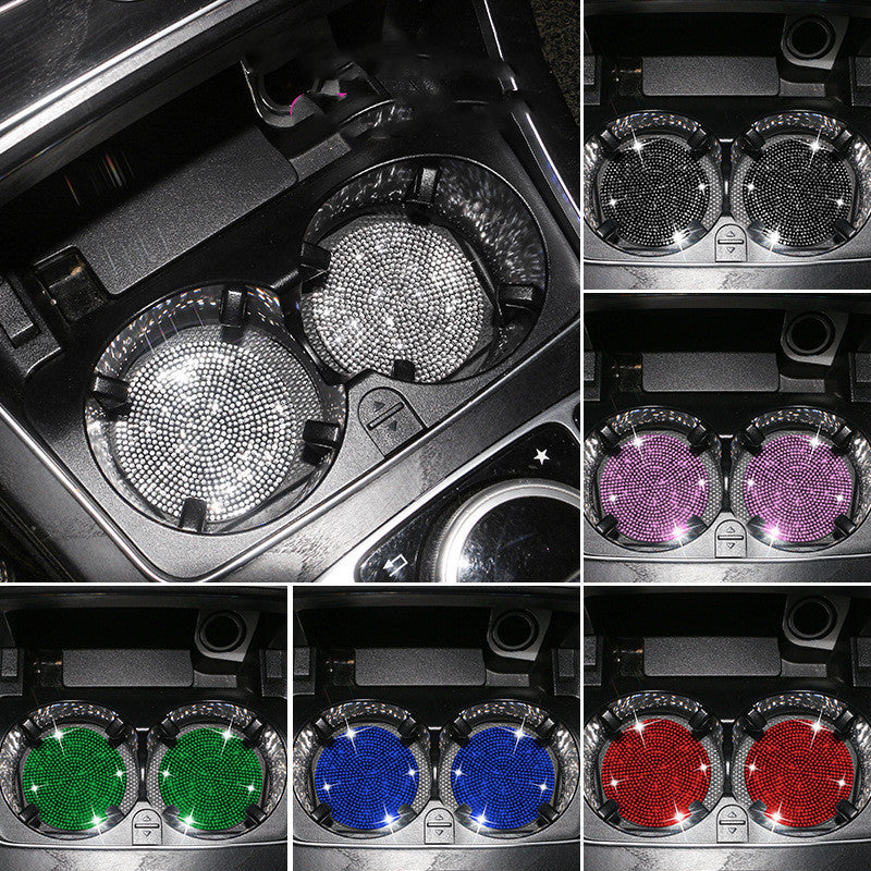 Crystal rhinestone cup holder coasters 2-pack for luxury car interiors with bling design
