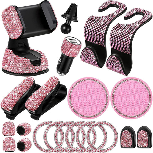 Steller Utility Collection 5-piece crystal car accessories set with hand-set rhinestones