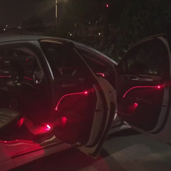 Fiber optic car lighting demonstration video showing elegant ambient glow effects in luxury vehicle interior

