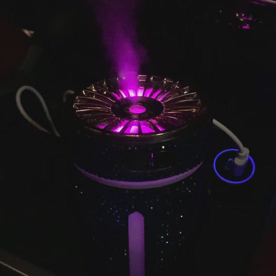 Radiant mist car diffuser with LED ambient lighting and air purification system
